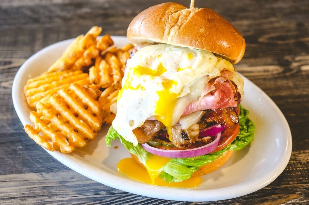 The RIP Burger with waffle fries